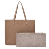 "The Everyday Tote" Togo Leather Shoulder Bag with suede organizer - KHAKI
