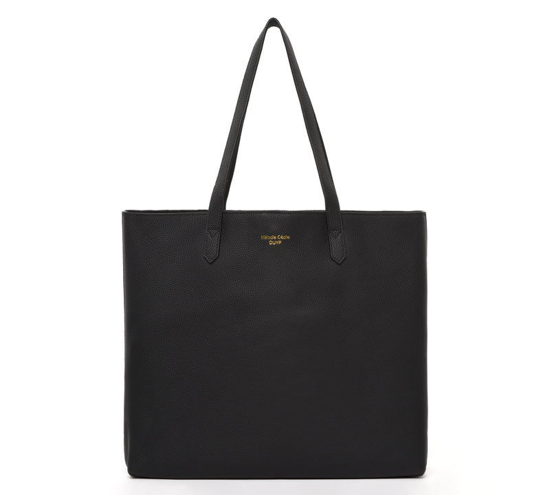 "The Everyday Tote" - Togo Leather Shoulder Bag with suede organizer - BLACK
