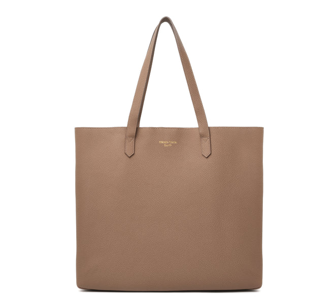 "The Everyday Tote" Togo Leather Shoulder Bag with suede organizer - KHAKI