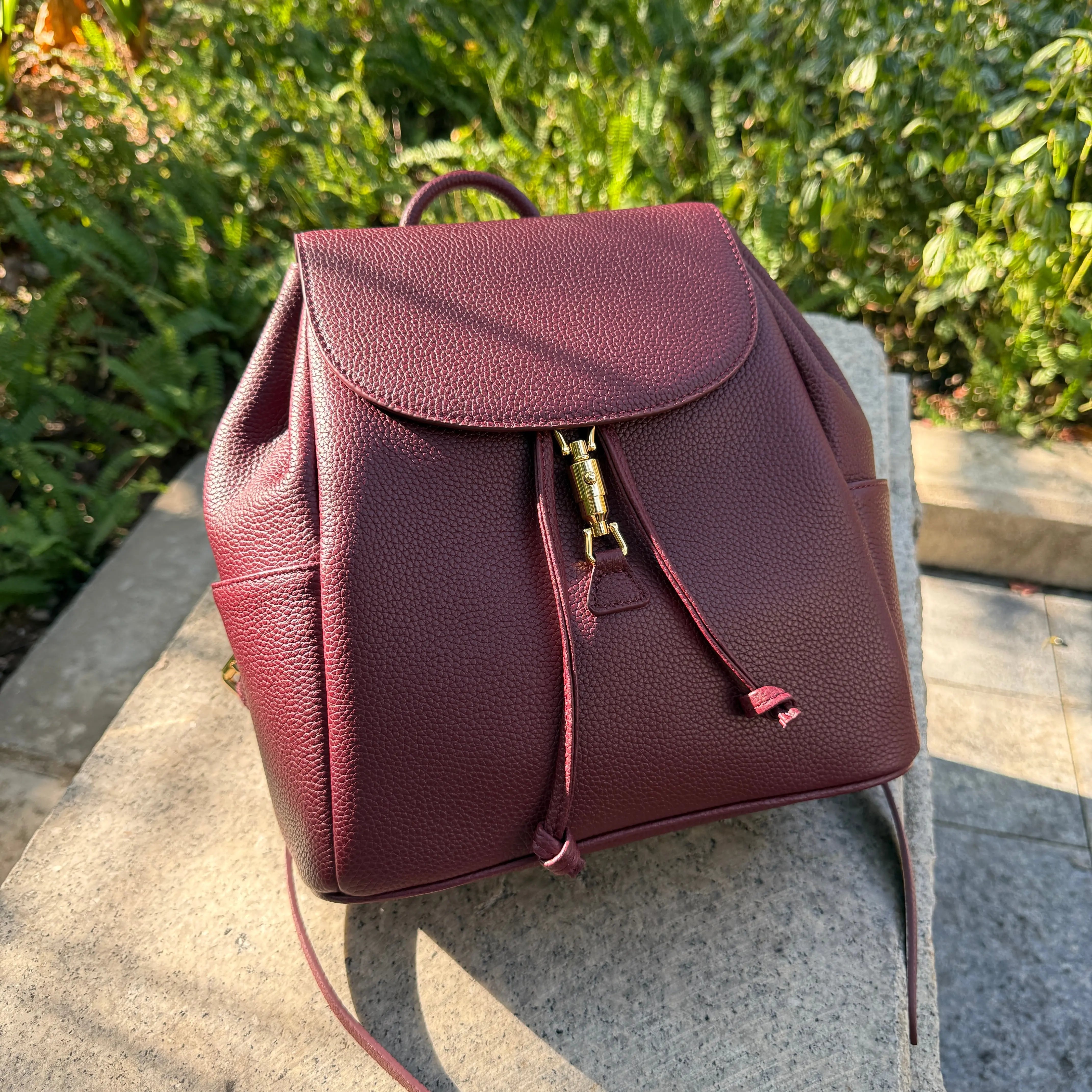 Luxury Backpack - Togo Leather - Burgundy dressupyourpurse