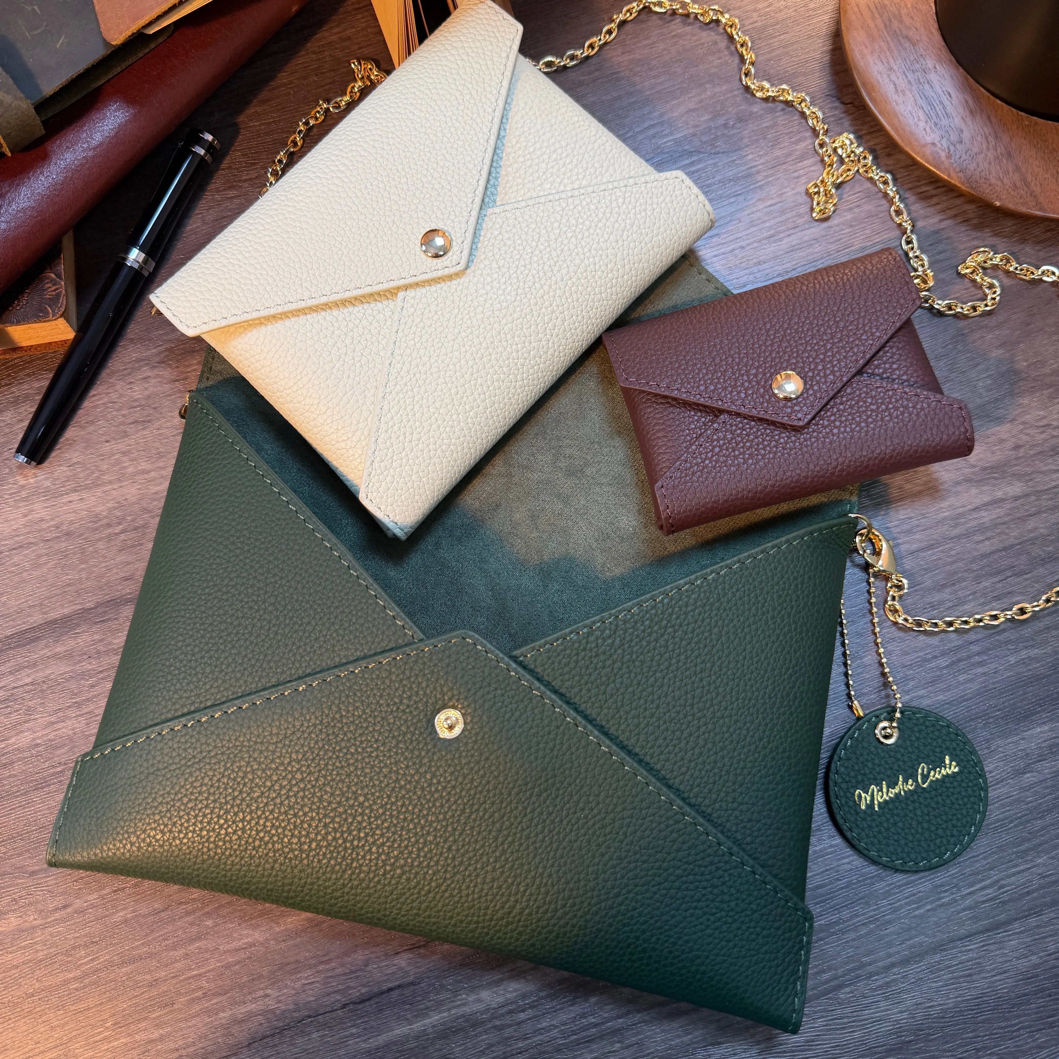 Togo Leather - Envelope trio - Clutch Set - Green Palette dressupyourpurse
