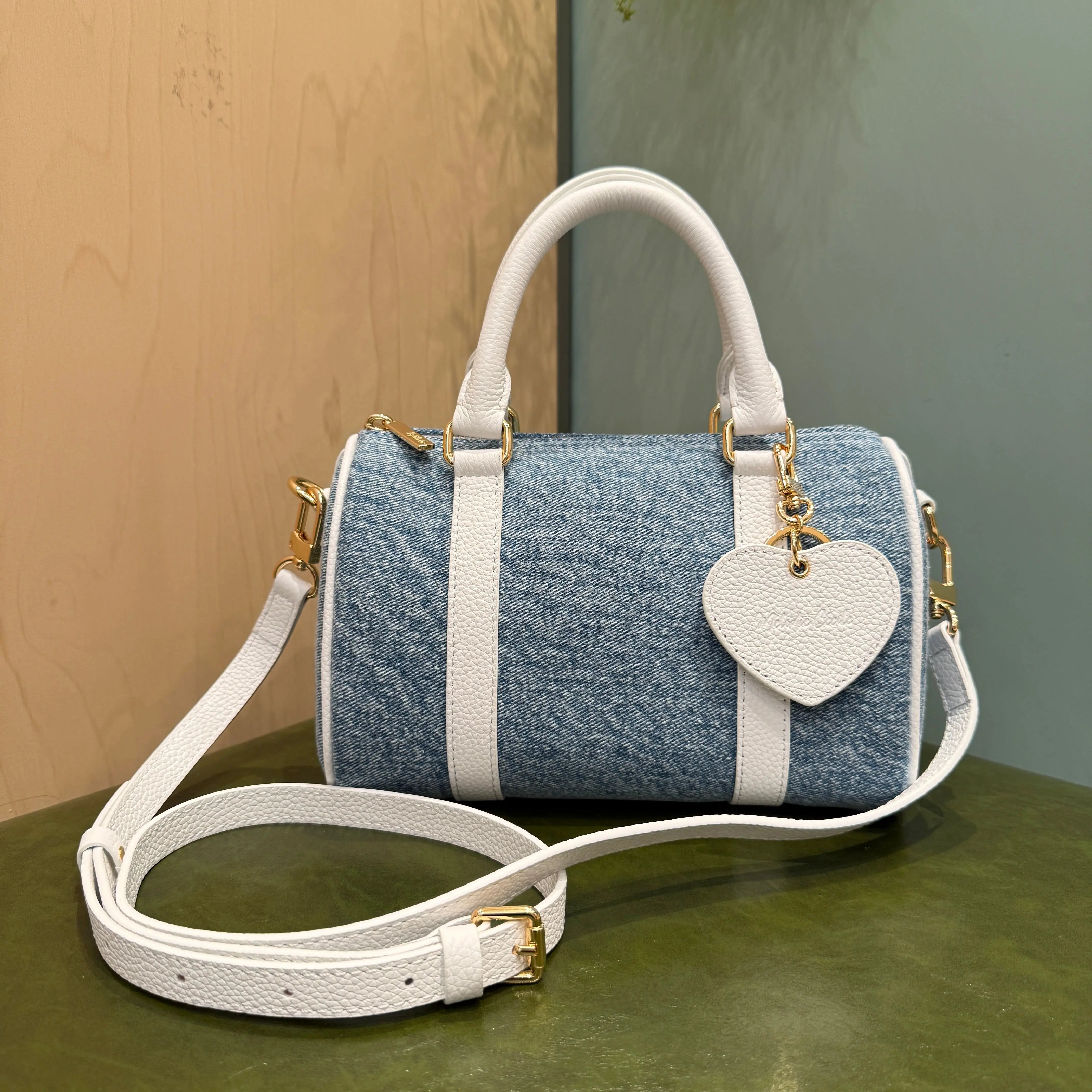 MINI BOSTON - Togo Leather Crossbody Bag - Pearl Grey -