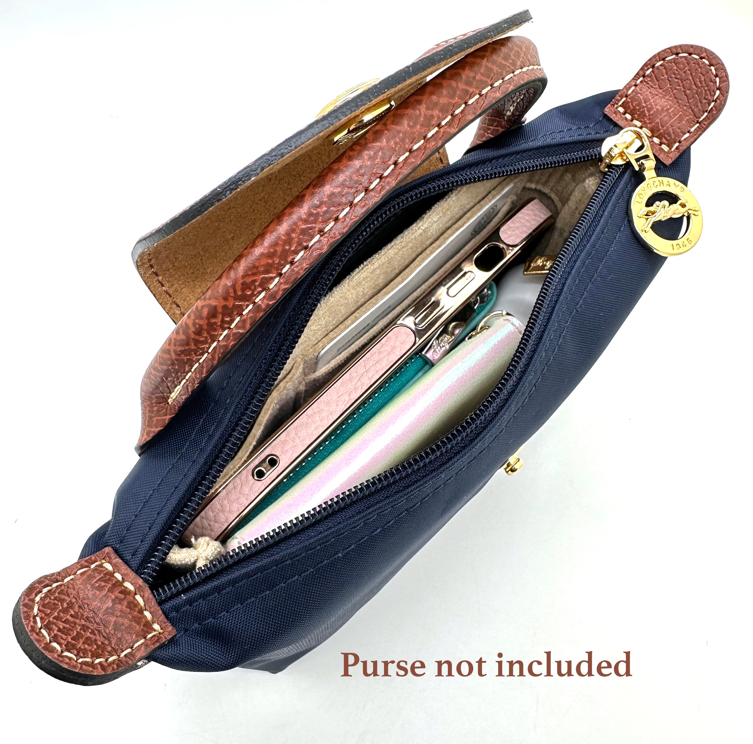 Suede Cotton Organizer for Le Pliage Pouch with Handle