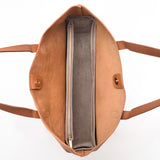 "The Everyday Tote" Togo Leather Shoulder Bag with suede organizer - CAMEL BROWN