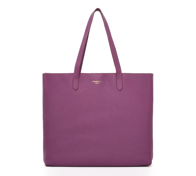 "The Everyday Tote" - Togo Leather Shoulder Bag with suede organizer - ANEMONE PURPLE