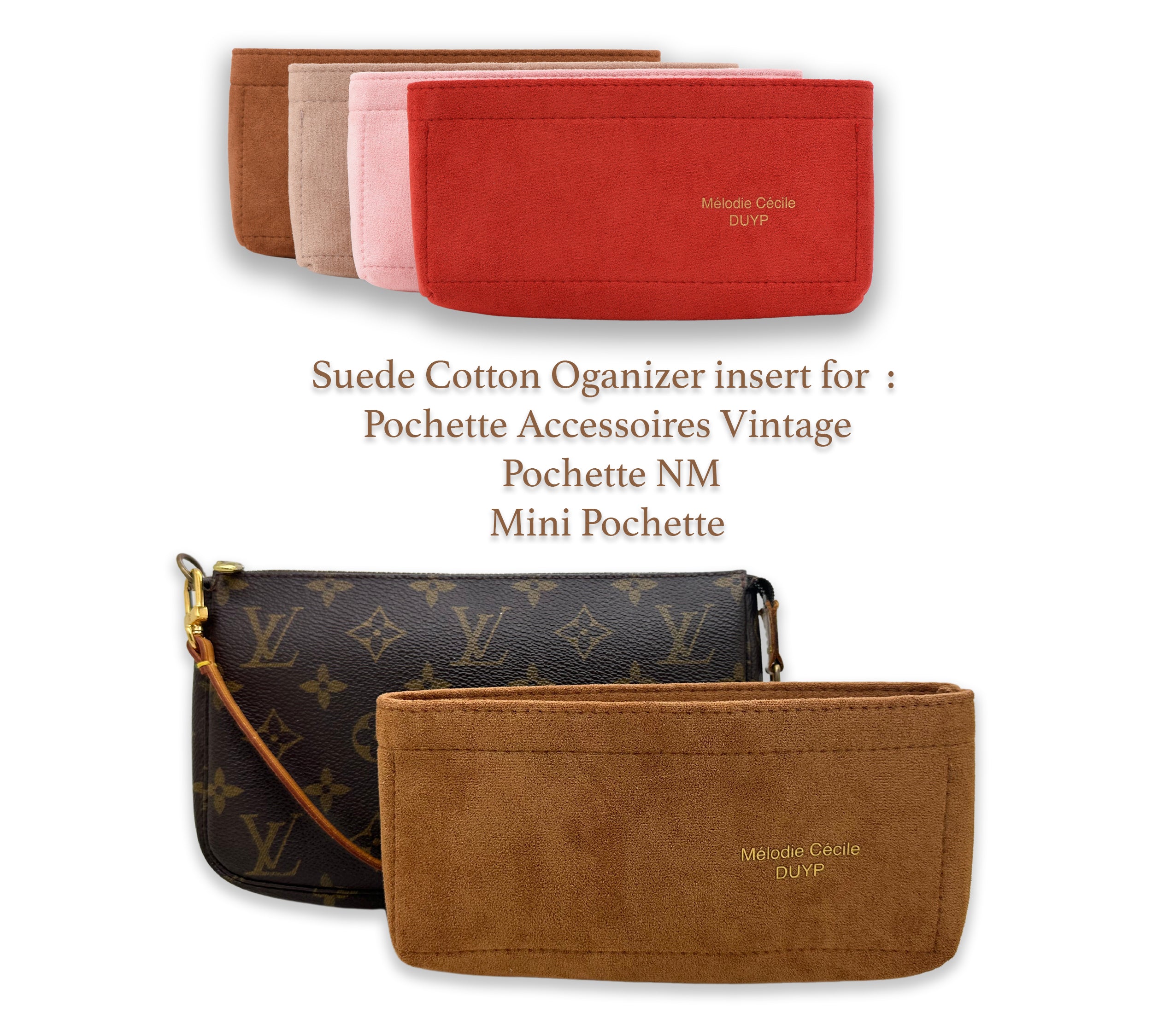 Organisateur en suède de coton pour accessoires Pochette et mini pochette - 4 couleurs