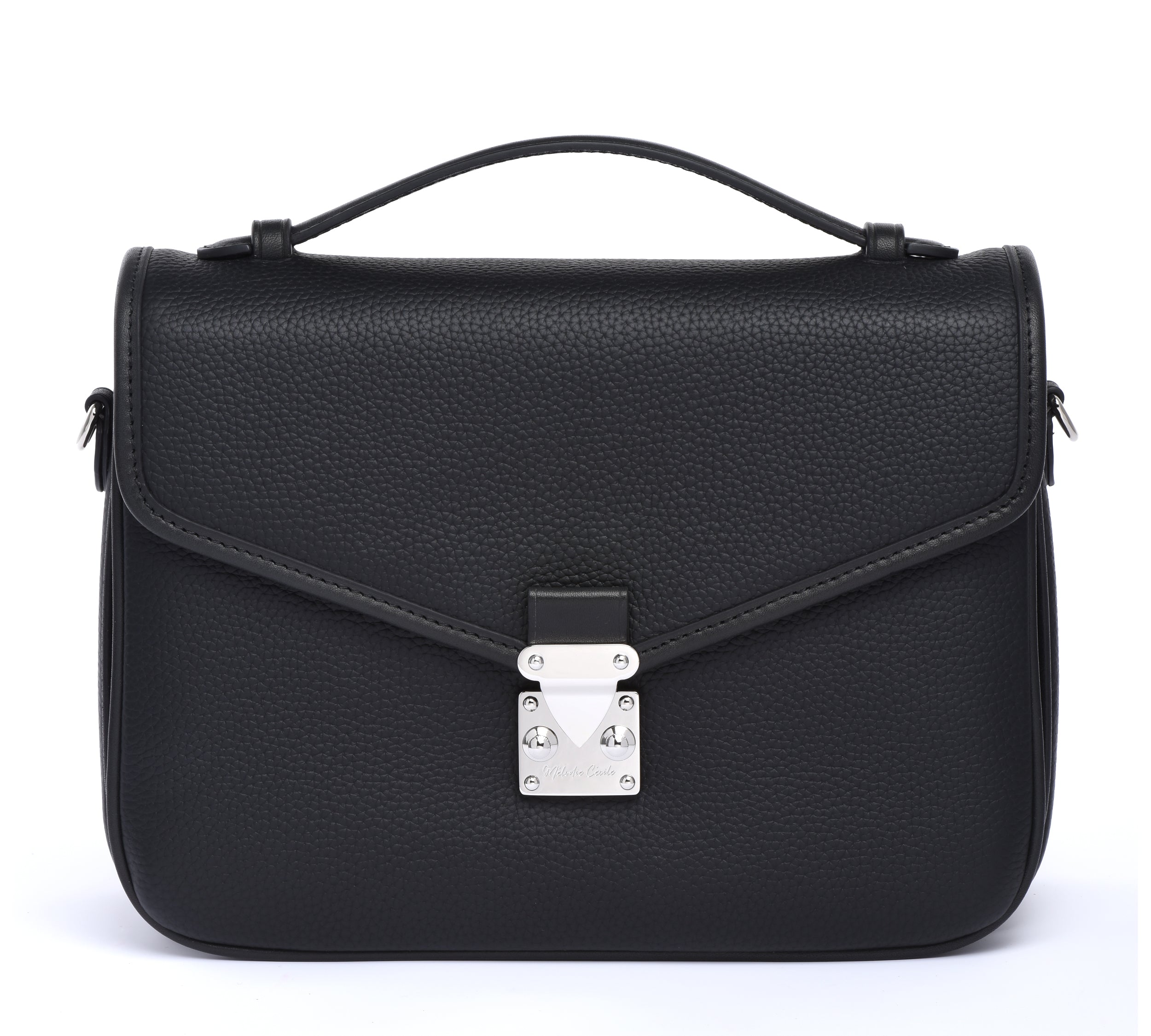 Silver hardware Black Togo and Vachetta Leather - "Paris15" Satchel Crossbody bag