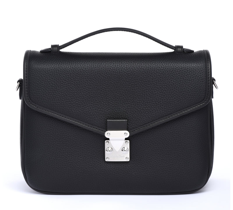 PRE ORDER Silver hardware Black Togo and Vachetta Leather - "Paris15" Satchel Crossbody bag