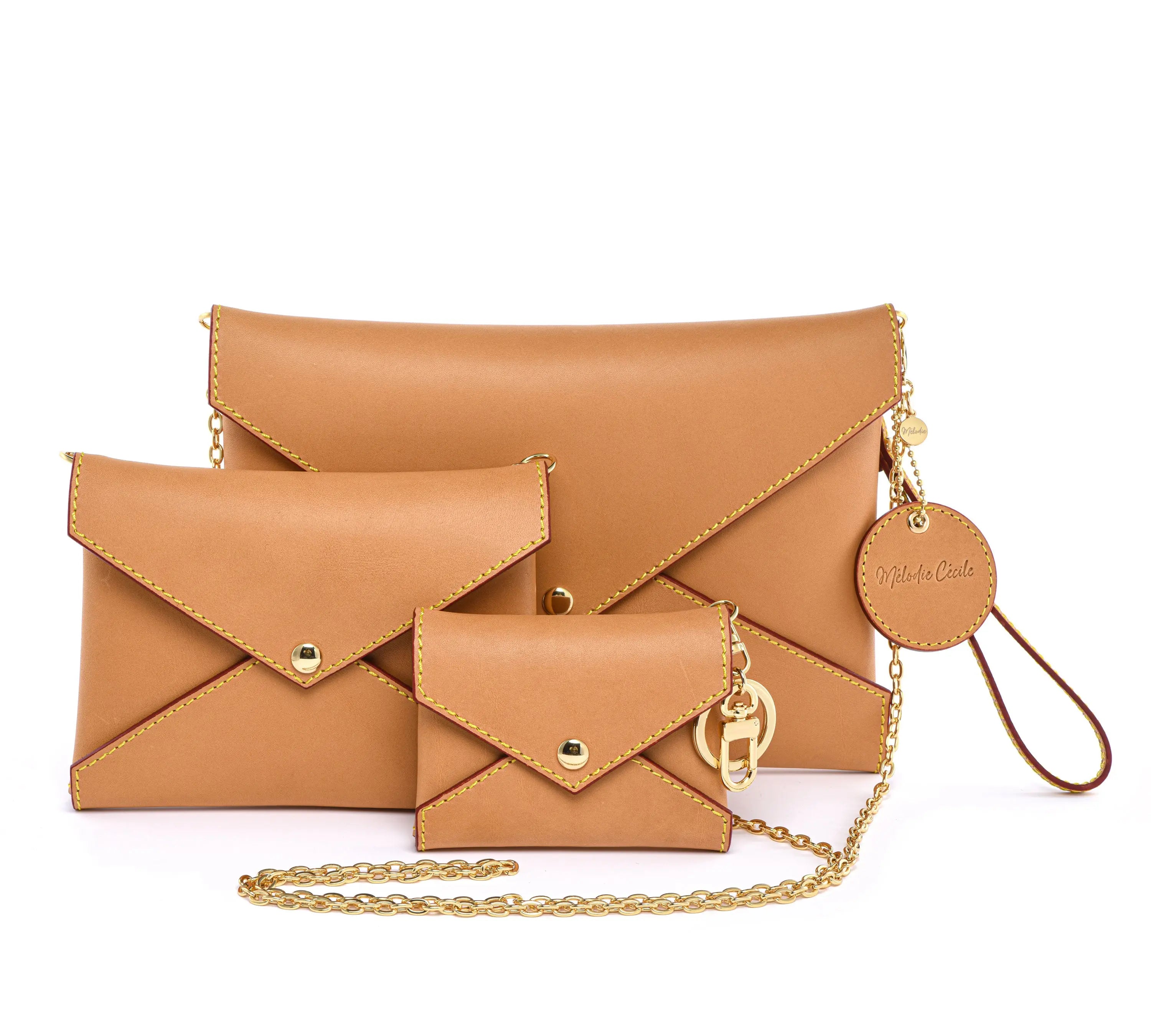 Honey Vachetta Leather - Envelope trio - Clutch Set dressupyourpurse