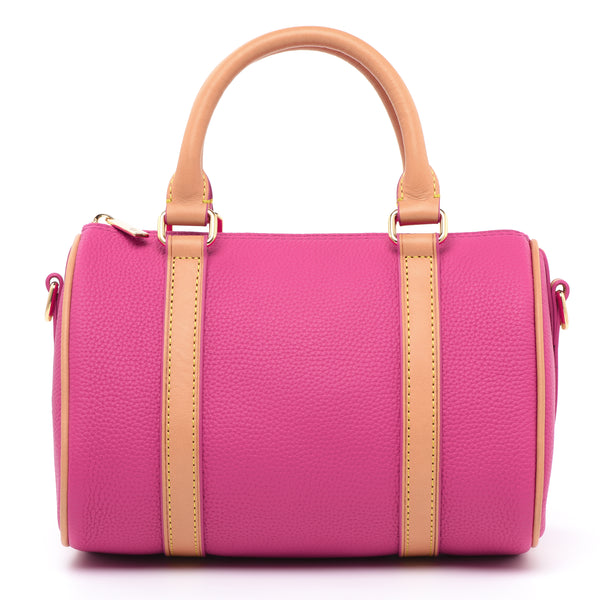 Pink leather duffle bag