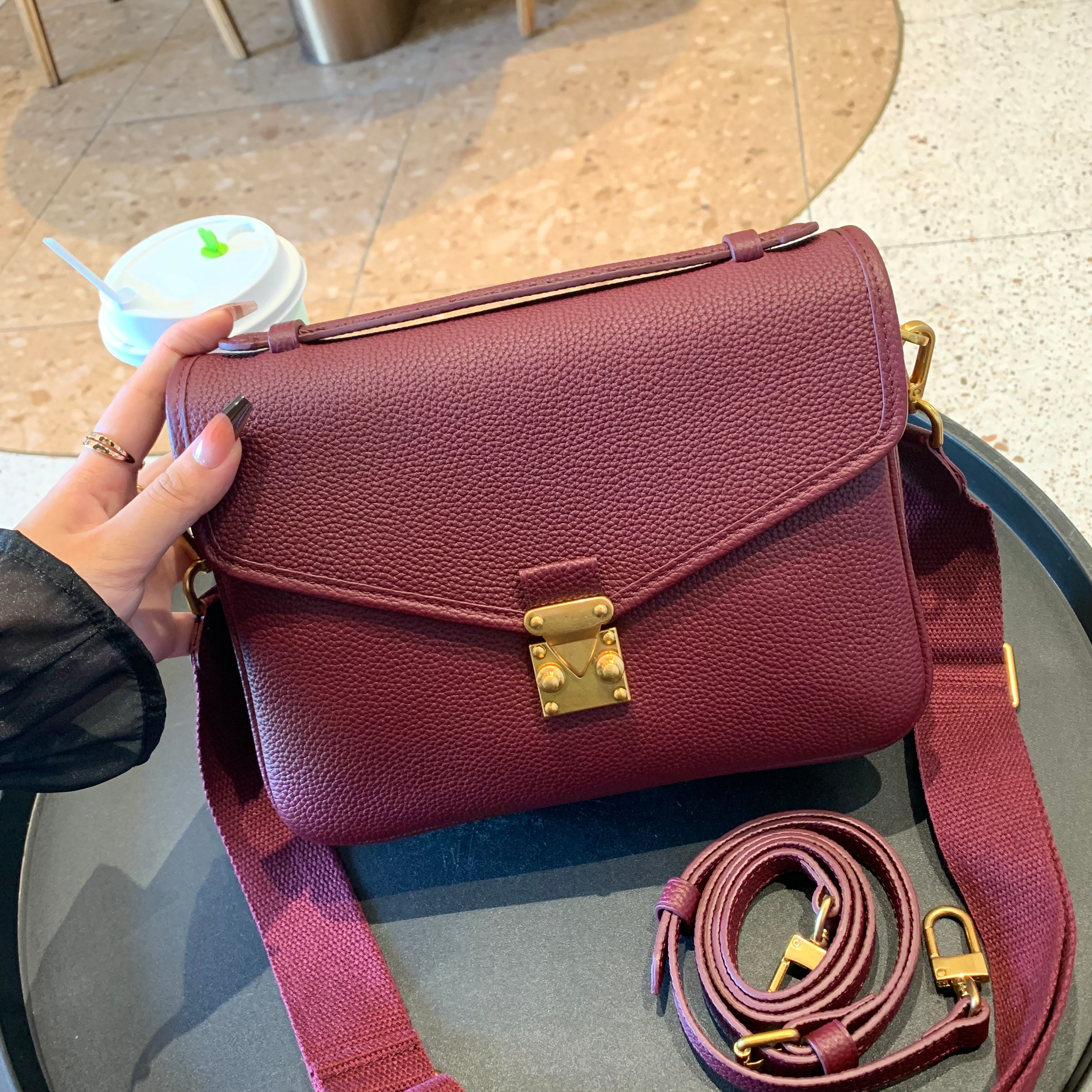 "Burgundy" Togo Leather - "Paris15" Satchel Crossbody bag