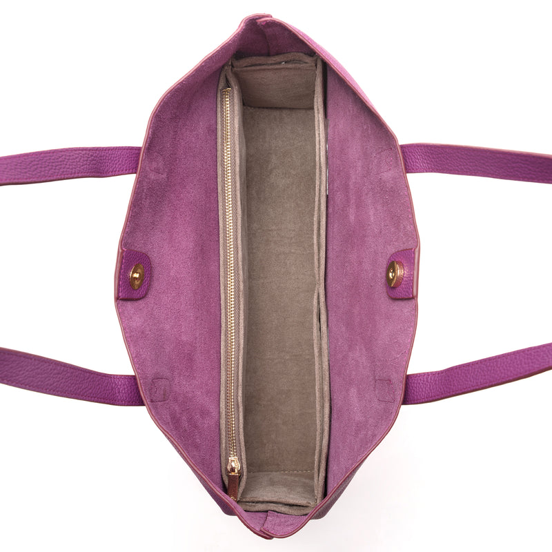 "The Everyday Tote" - Togo Leather Shoulder Bag with suede organizer - ANEMONE PURPLE