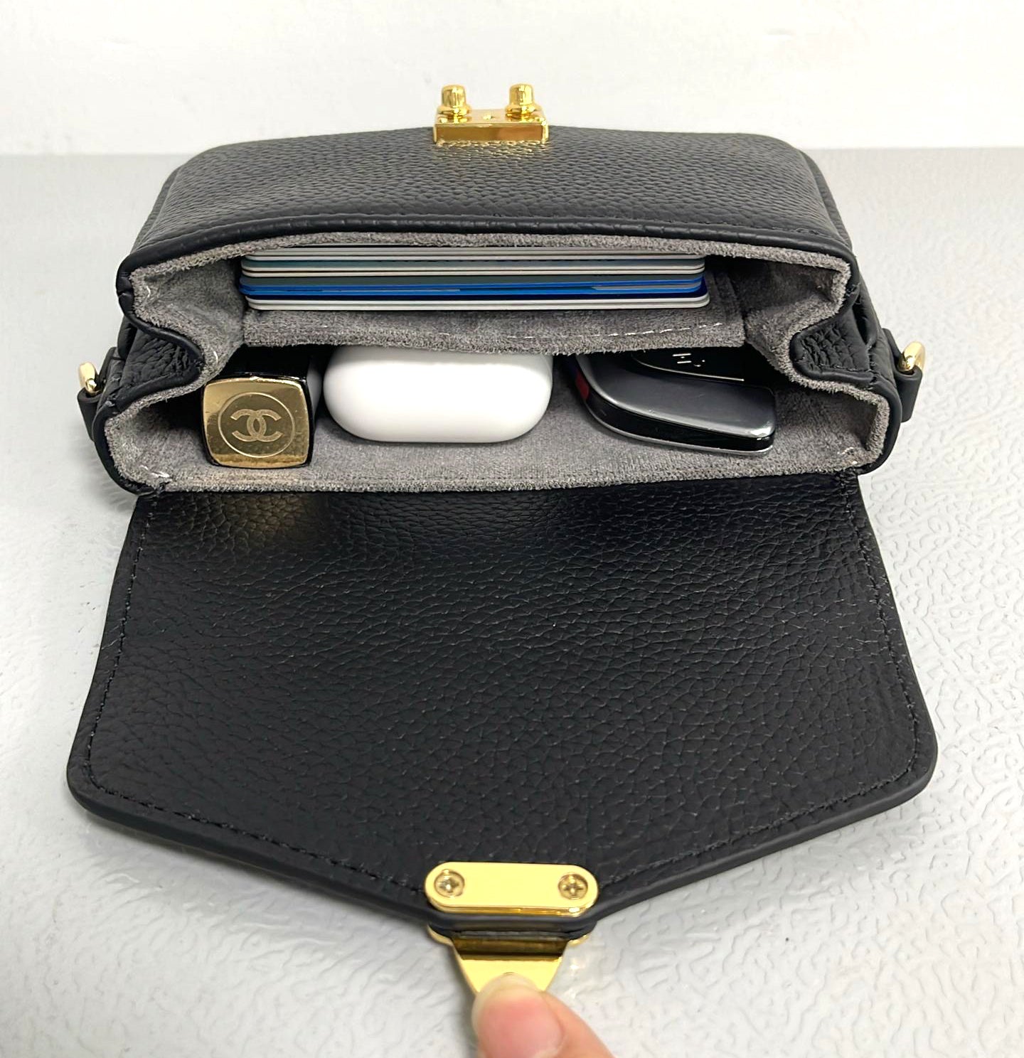 Black Togo " MICRO Paris15" Mini Crossbody bag