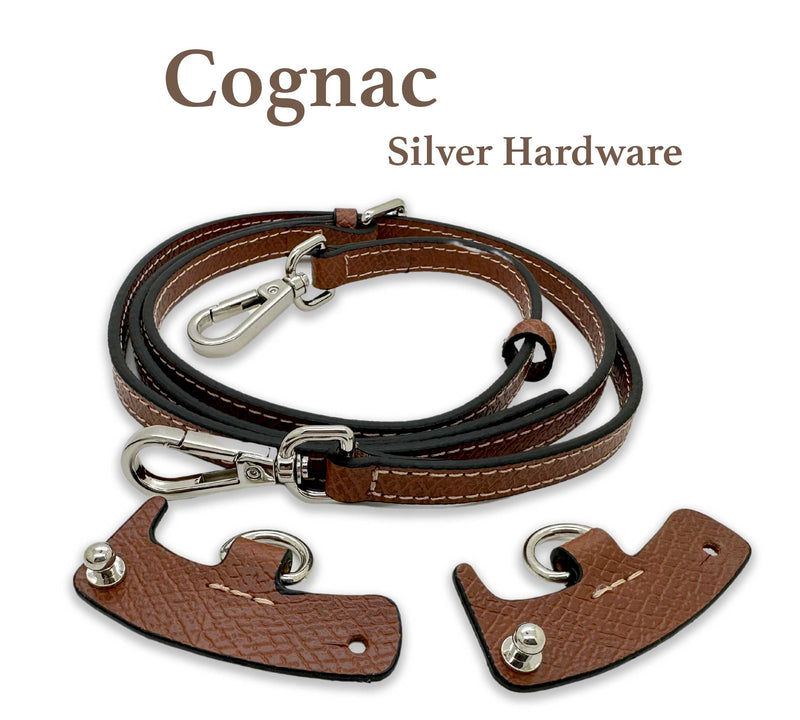 Crossbody Conversion Kit for Longchamp Le Pliage Pouch with Handle Cognac Silver Hardware