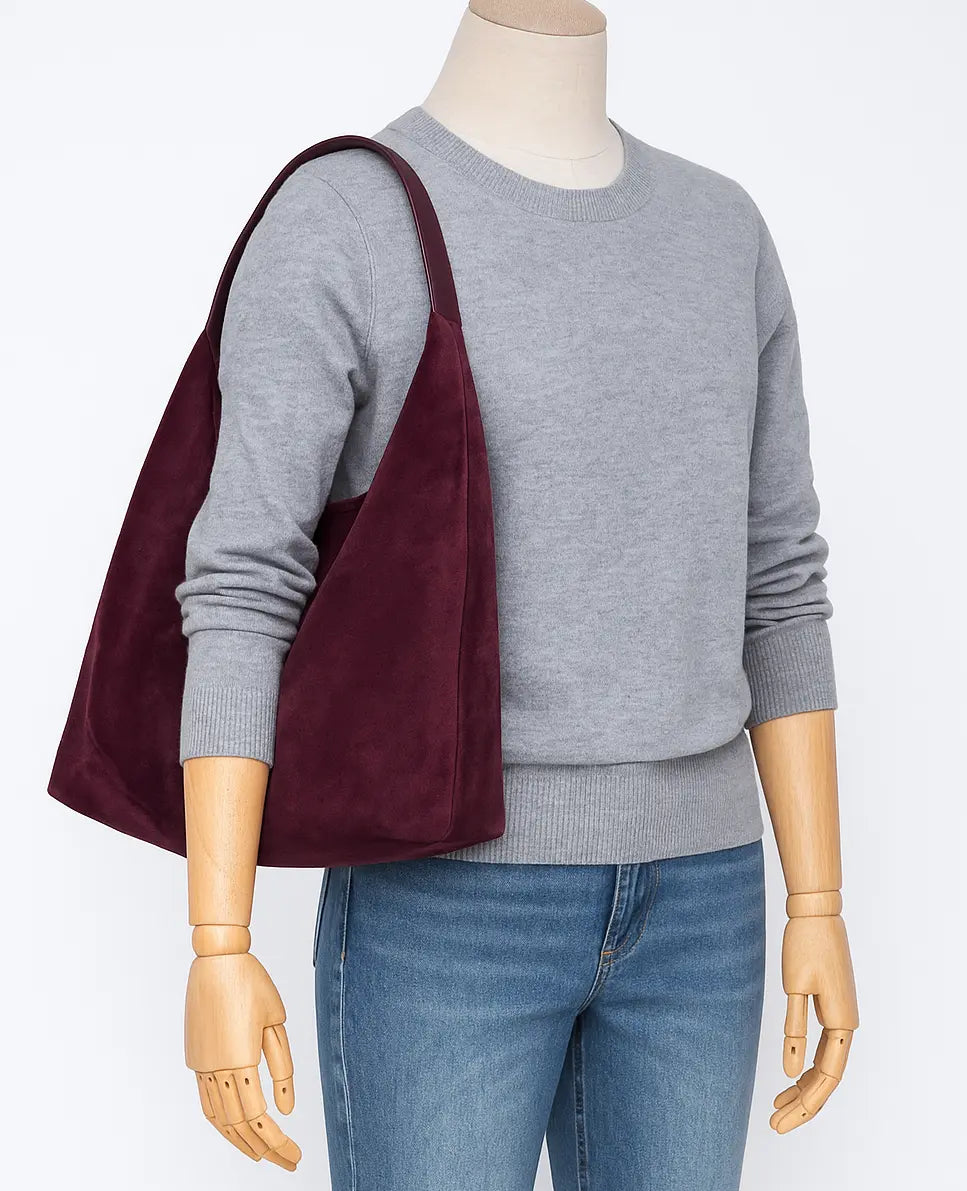 Pre Order - The Slouch Bag - Calf Suede Leather - Plum dressupyourpurse