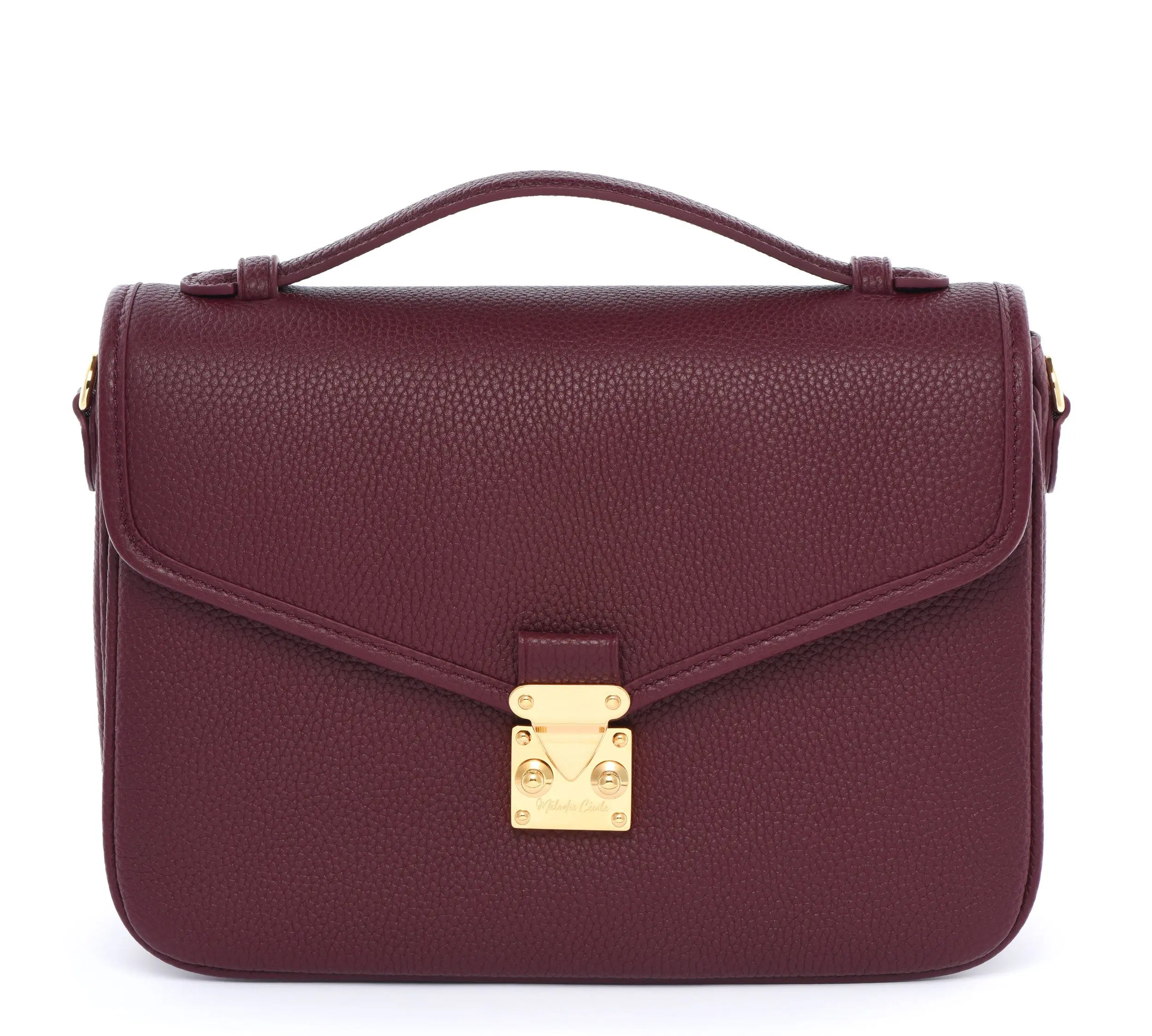 Pre Order - PARIS 15 - Togo Leather Satchel bag - Burgundy dressupyourpurse