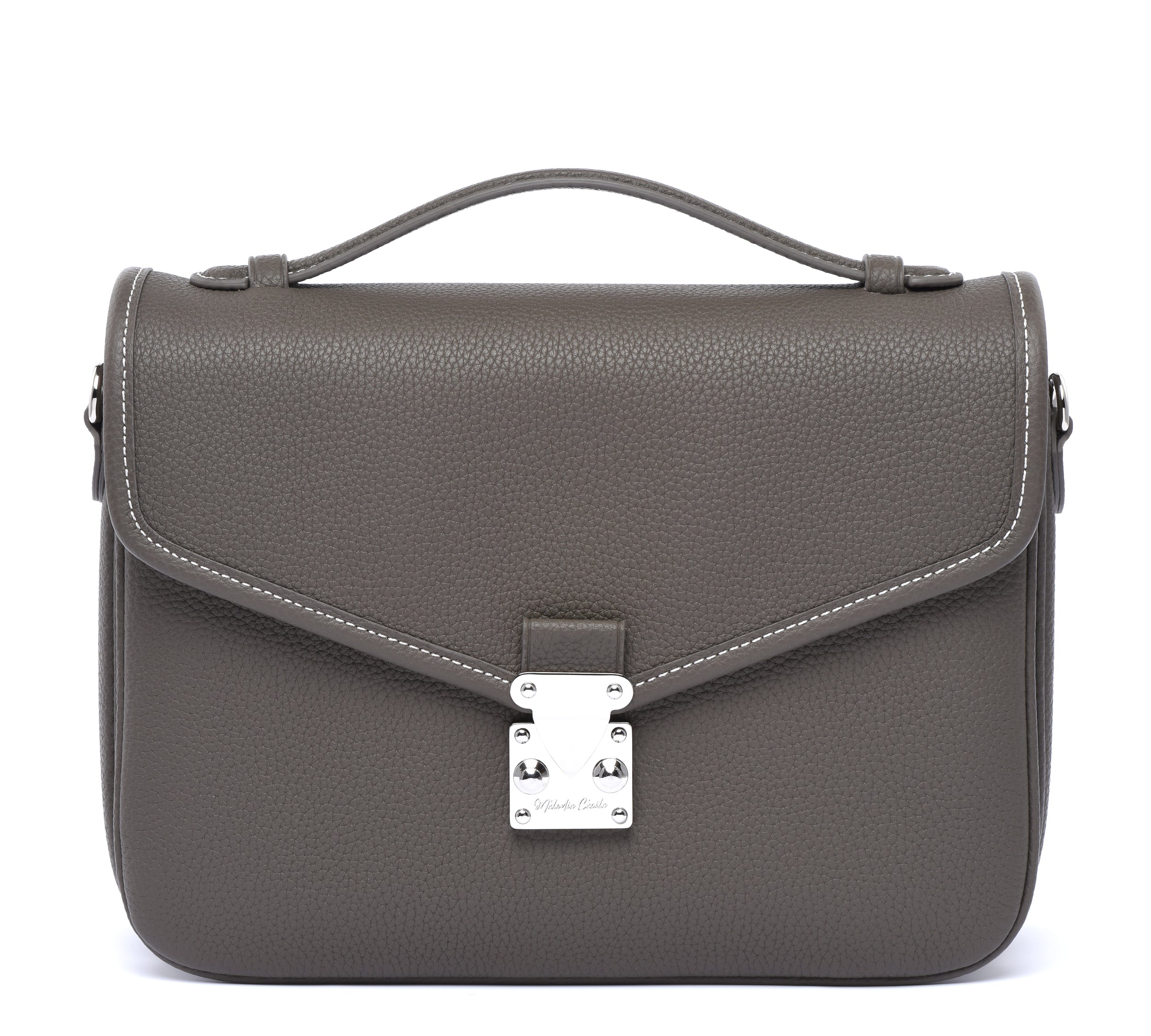 Graphite grey Togo Leather - "Paris15" Satchel Crossbody bag