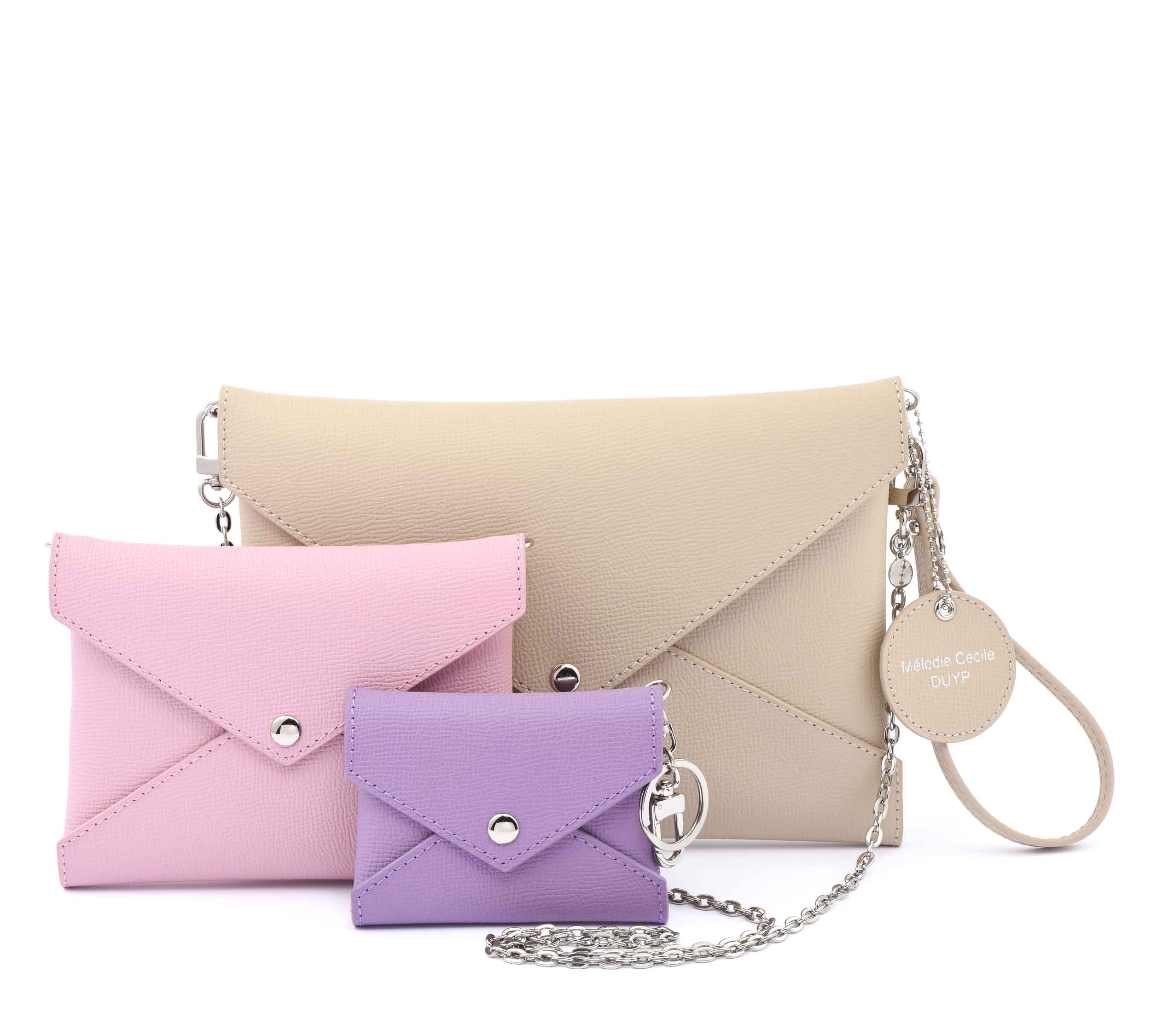 Epsom Leather - Envelope trio - Clutch Set - Beige - Pink - Mauve