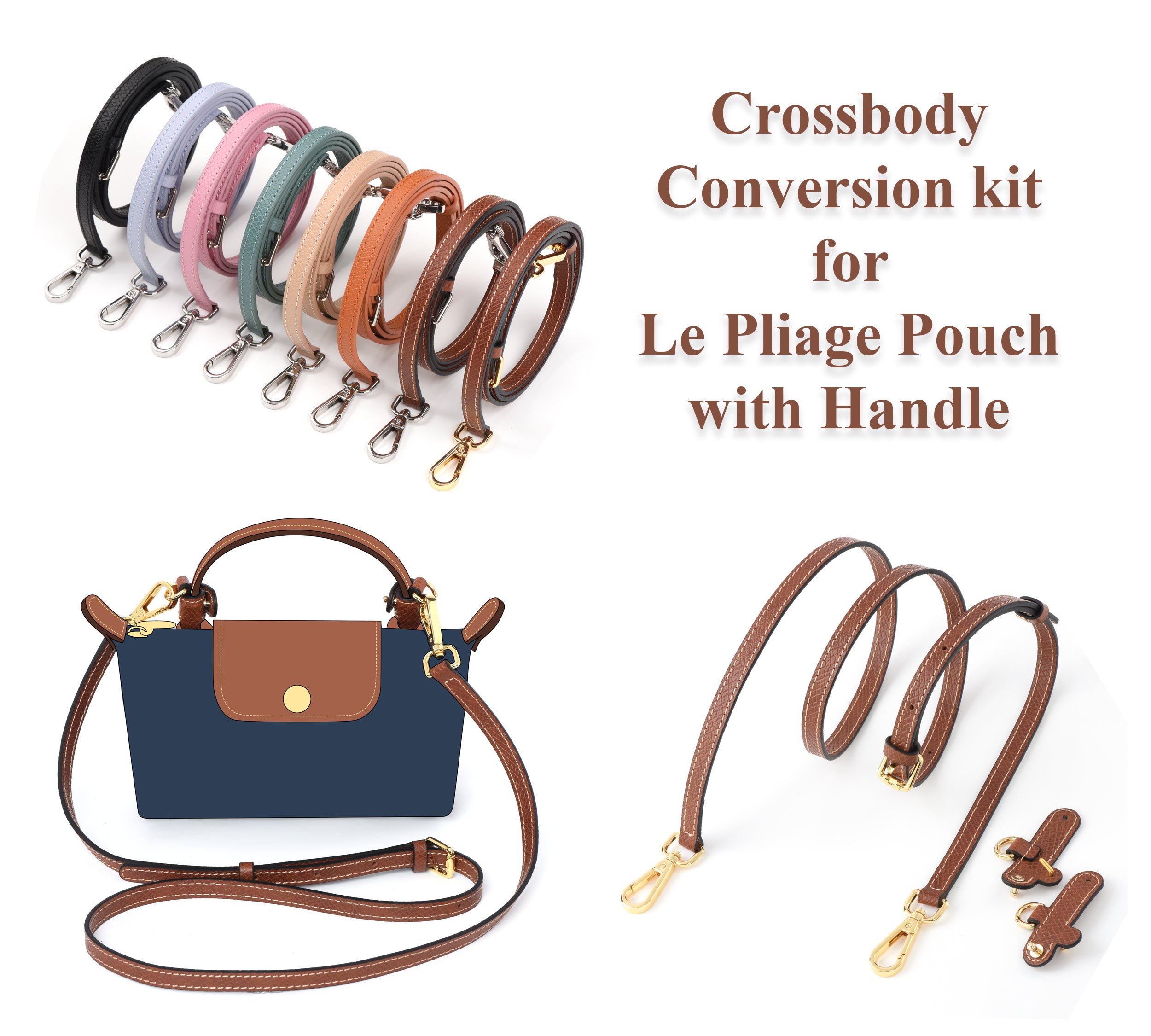 New Crossbody Conversion Kit for Longchamp Le Pliage Pouch with Handle