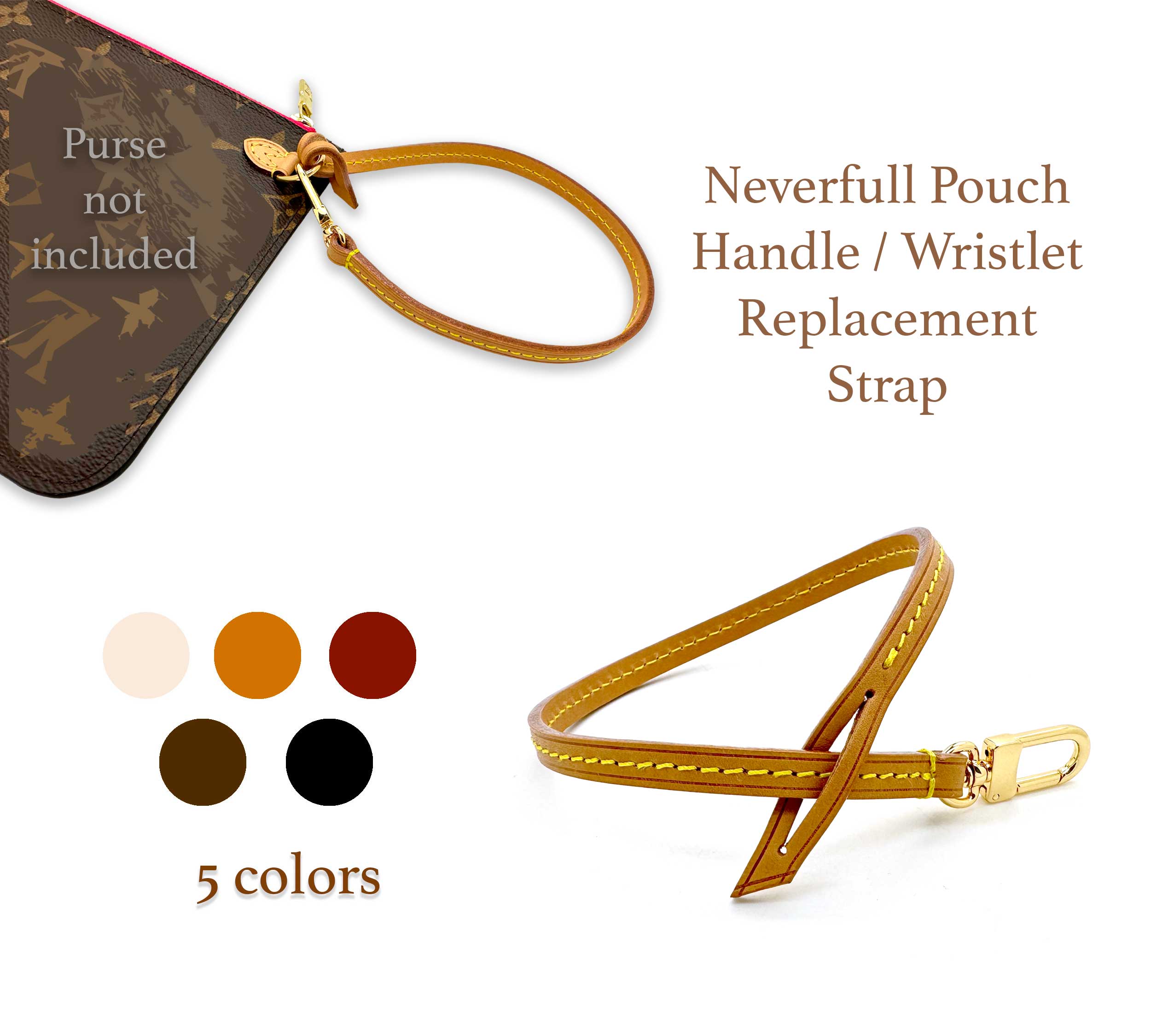 Wristlet Strap Replacement For Neverfull Pouch - 5 colors