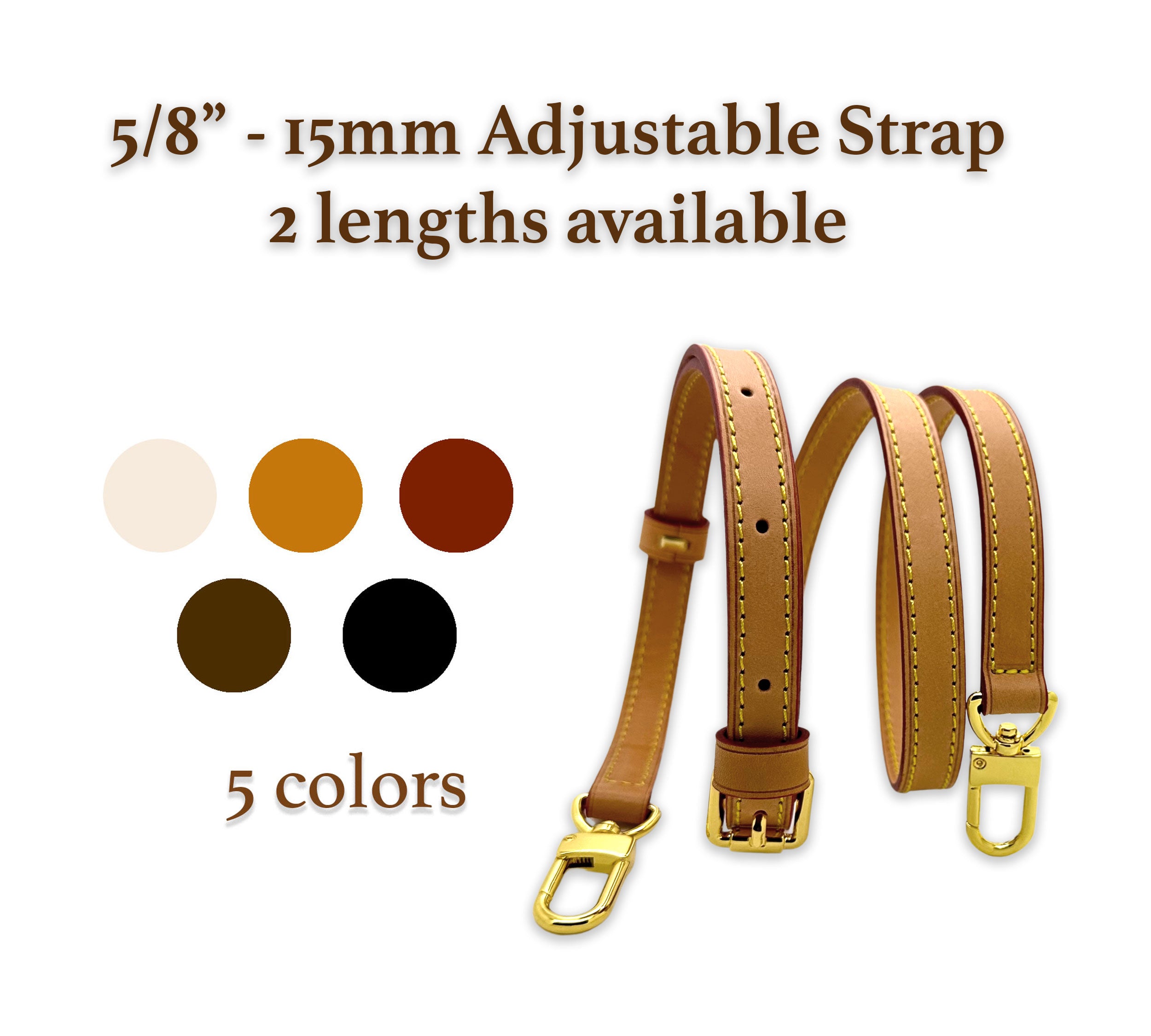 5/8" - 15mm  Genuine Leather Adjustable Strap - 6 colors - 2 SIZES