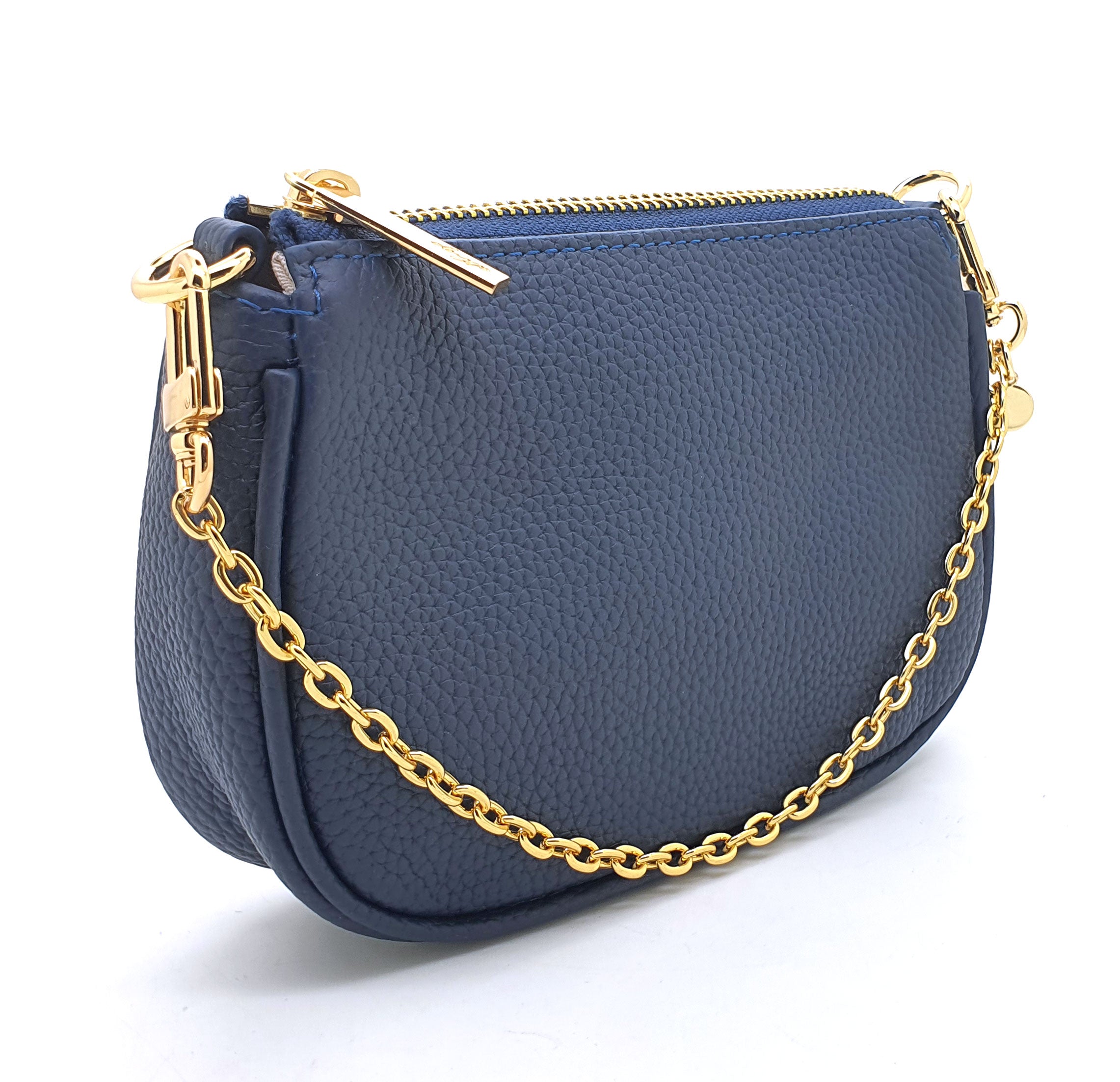 HCC X DUYP - Mini pochette - Cuir grainé bleu marine