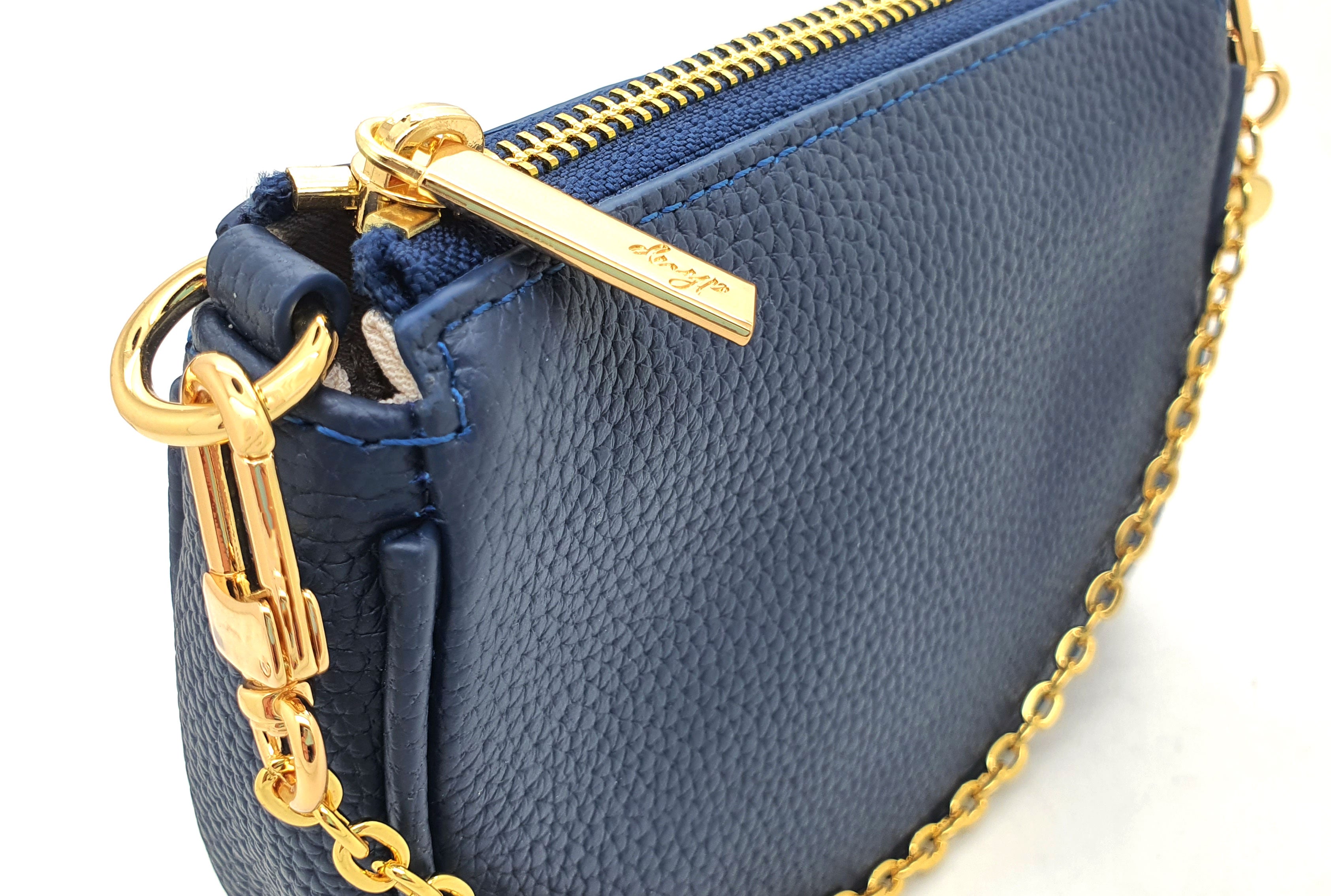 HCC X DUYP - Mini pochette - Cuir grainé bleu marine