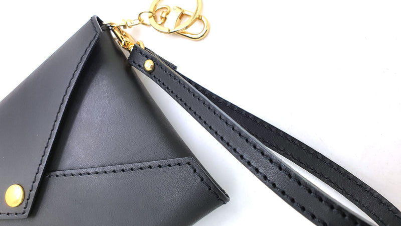 Black Vachetta Leather Medium Size Envelope