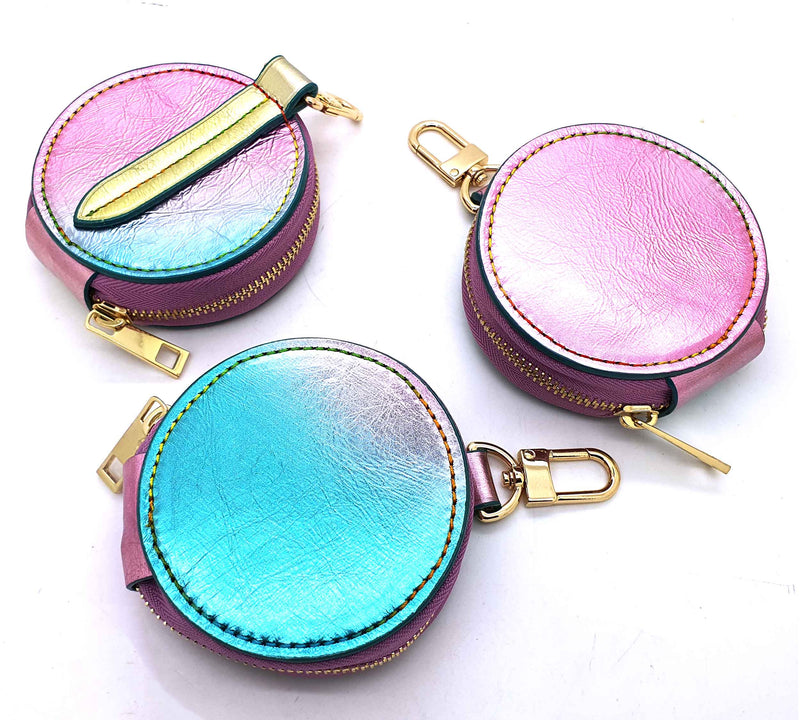 OUTLET Dream Collection - Lambskin Leather Rainbow Round Coin Purse USA ONLY