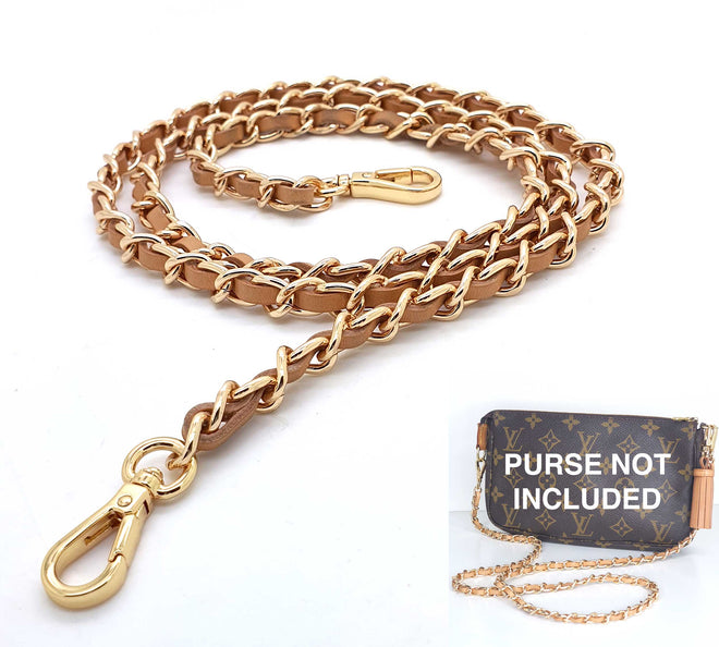 Vachetta Leather and Metal Clip Chain 90 to 140cm