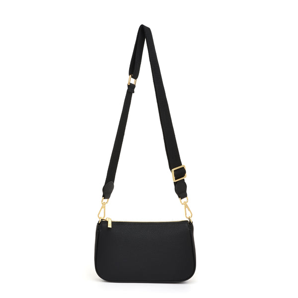 Black Premium Cotton / Calfskin Leather Adjustable Crossbody Bag