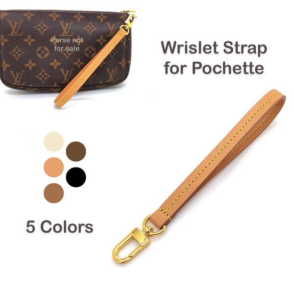 Replacement Wristlet for Neverfull Pochette, Strap, Wrist String for Zip Pouch, Real Vachetta Leather, Gold Clasps Active