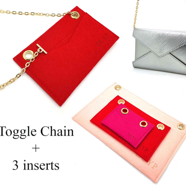  Kirigami Conversion Kit with Chain Pochette Kirigami Insert  with O Rings [Set of 3] NEW PREMIUM Leather Chain (Fuchsia Leather Chain) :  Handmade Products