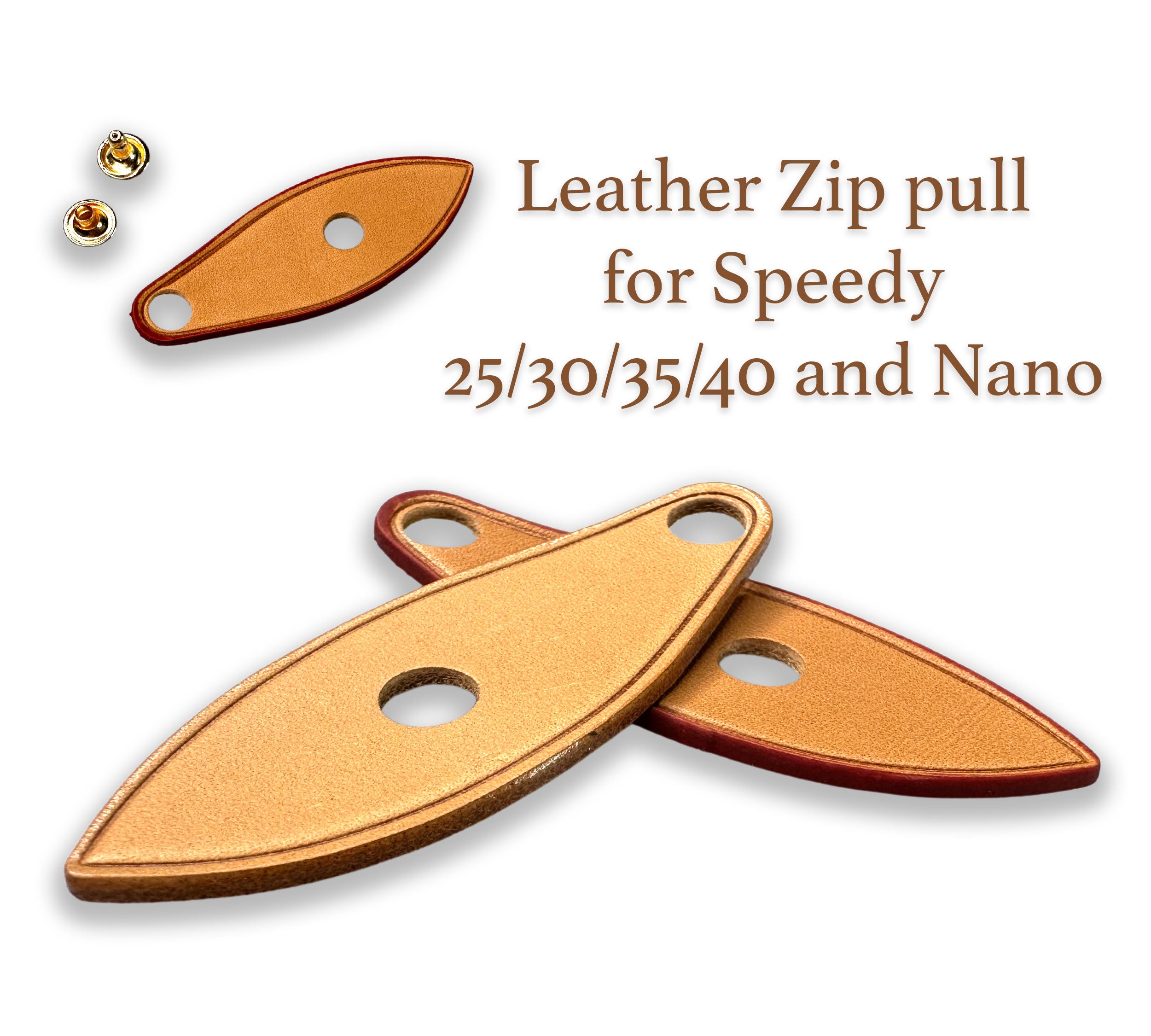 Honey Vachetta Zipper Pull Replacement for Speedy Nano 25 30 35 40