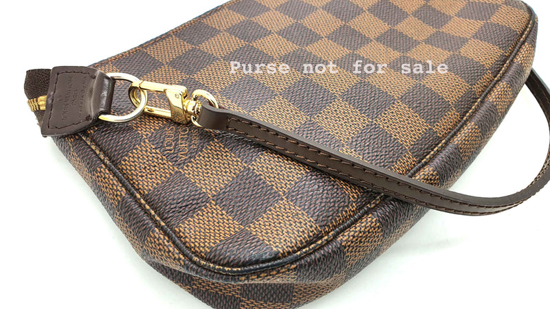 Ultra Thin 40cm Leather Short Strap Replacement for Pochette Accessoires Black with Gold Hardware