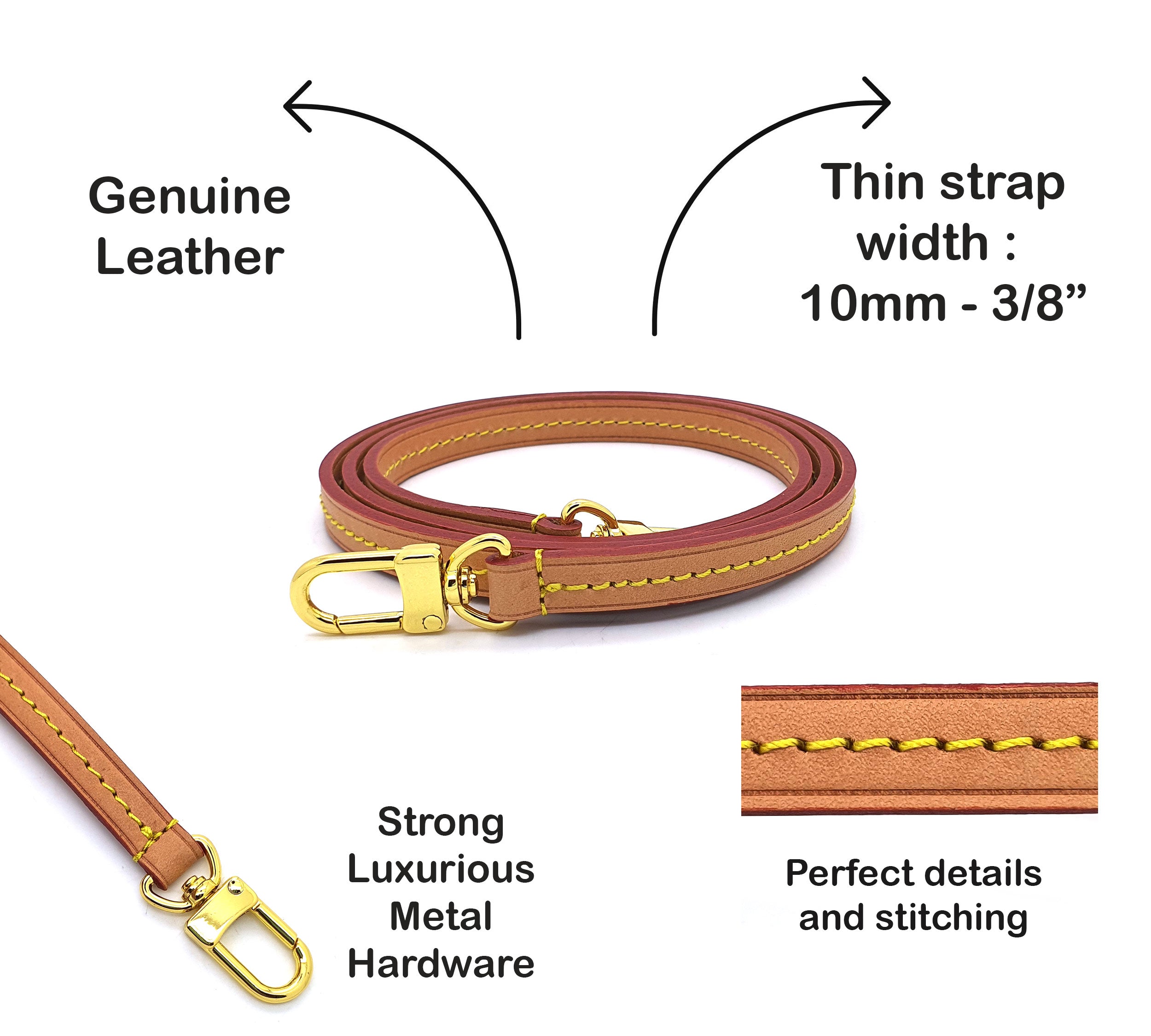 3/8 - 10mm - Leather Crossbody Strap - Middle Stitching - 6 sizes - 6 colors